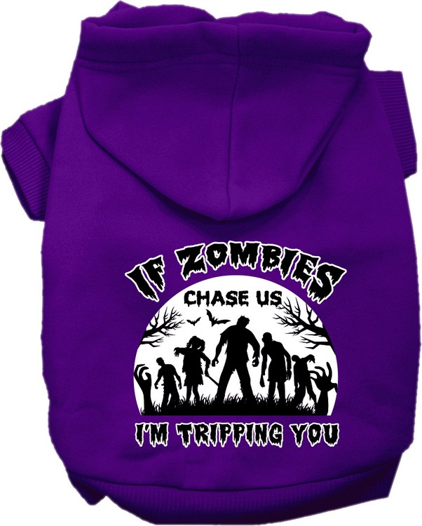 If Zombies Chase Us Screen Print Dog Hoodie Purple Size XS